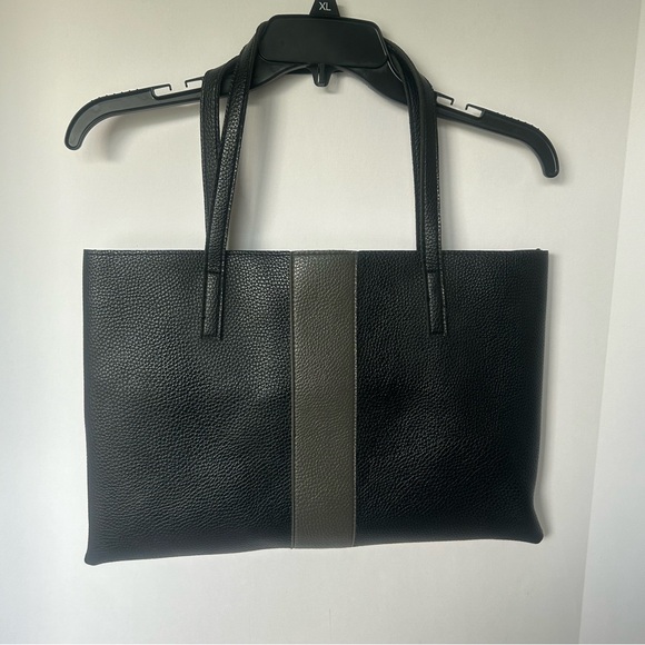 Vince Camuto Handbags - Vince Camuto Black Pebbled Soft Leather Gray Stripe Tote Laptop Bag